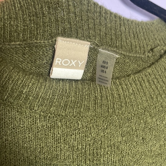 Army green crew neck sweater with dark nevy blue stripes - Picture 3 of 6